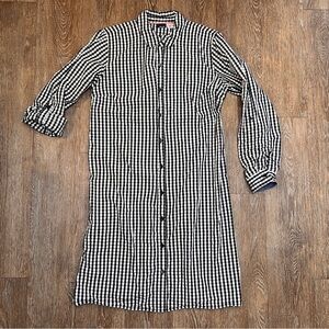 Basic Editions Gingham Shirt Dress Navy White Long Sleeve Midi | Size: Medium
